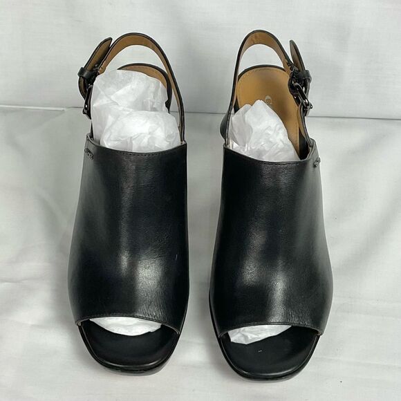COACH Brady Slingback Sandal Sz 6 Black Leather Peep Toe Shoes Neutral - Picture 9 of 10